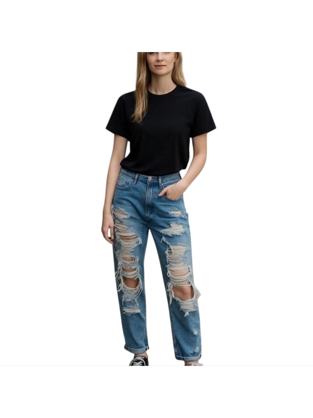 AMERICAN Eagle Light Wash High Rise Skinny Distressed Mom Denim Jeans Size 6